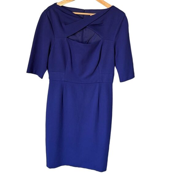 TRINA TURK Dress Womens Size 10 Indigo Blue Sheath Half Sleeve Career Office - Picture 2 of 7